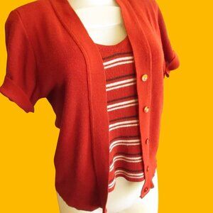 Vintage Cardigan Sweater Top Womens Small 1970s RUSTY STRETCH KNIT Faux